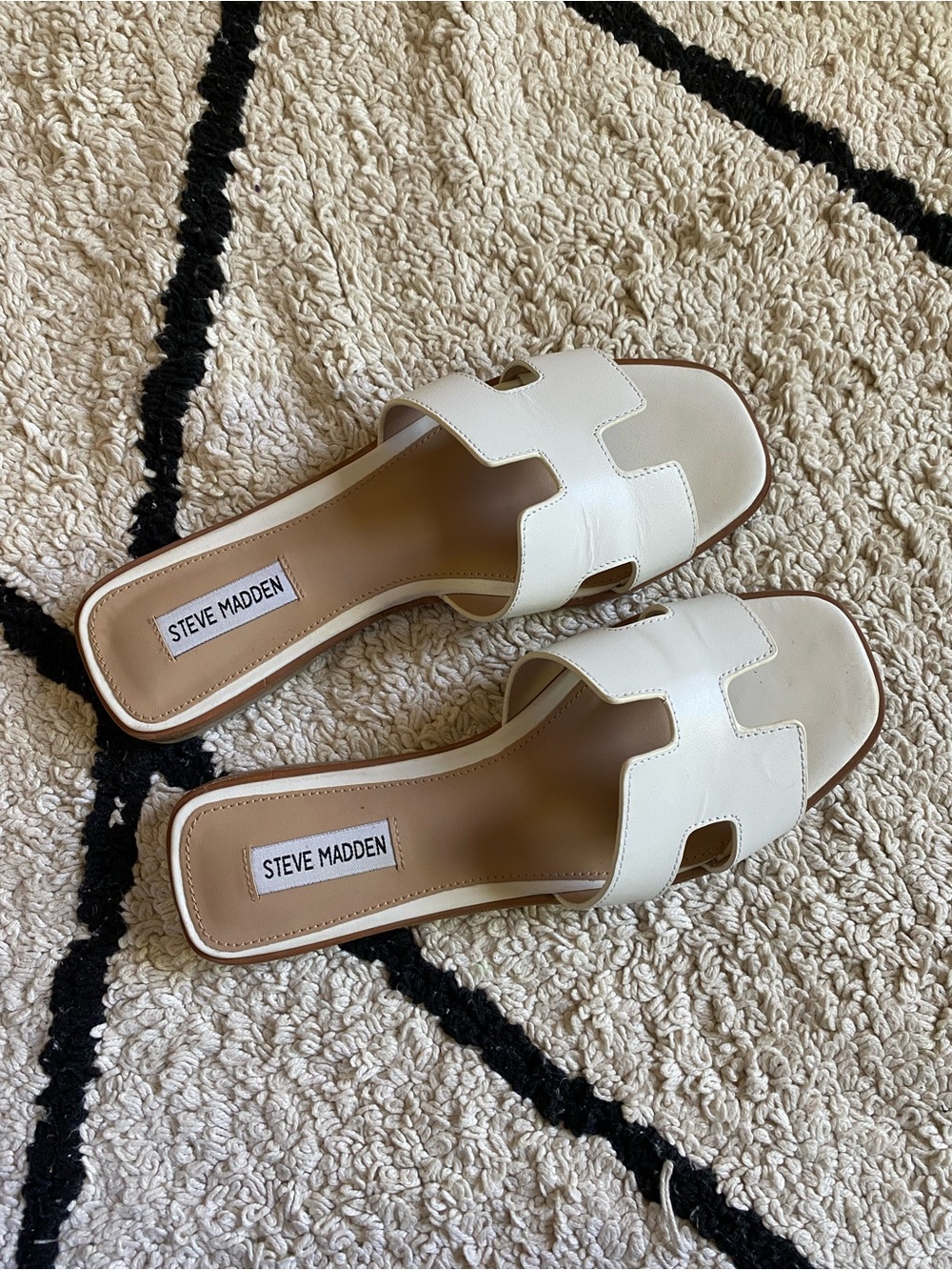 Steve Madden Cream White Cutout Leather Slide Mules